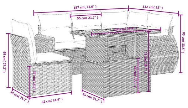 VidaXL Polyrattan Kerti Ülőgarnitúra - 6 részes - Bézs