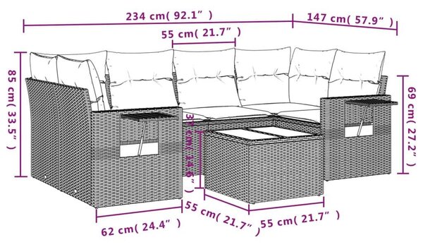 VidaXL Polyrattan Kerti Ülőgarnitúra - 7 részes - Bézs