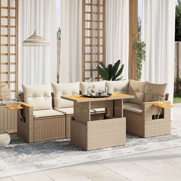 VidaXL Polyrattan Kerti Ülőgarnitúra - 6 részes - Bézs