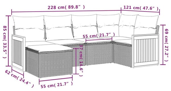 VidaXL 6 részes fekete polyrattan kerti ülőgarnitúra párnákkal