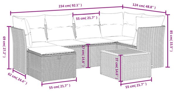 VidaXL Polyrattan Kerti Ülőgarnitúra - 7 részes - Bézs