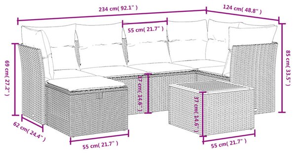 VidaXL Polyrattan Kerti Ülőgarnitúra - 7 részes - Bézs