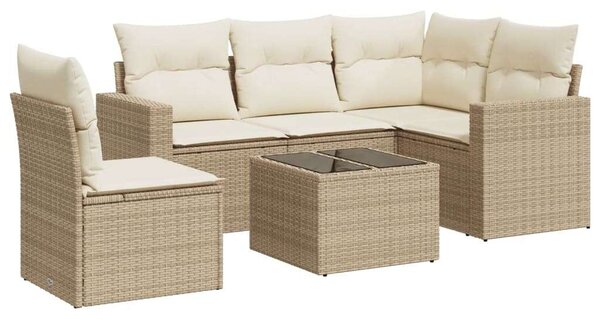 VidaXL 6 részes bézs polyrattan kerti ülőgarnitúra párnával