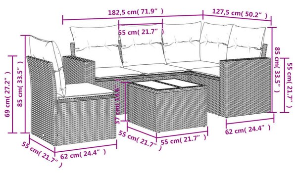 VidaXL 6 részes bézs polyrattan kerti ülőgarnitúra párnával