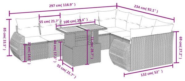 VidaXL Polyrattan Kerti Ülőgarnitúra - 10 részes - Fekete