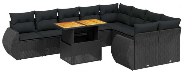 VidaXL Polyrattan Kerti Ülőgarnitúra - 10 részes - Fekete