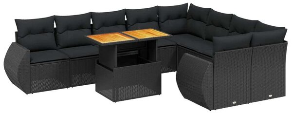 VidaXL Polyrattan Kerti Ülőgarnitúra - 10 részes - Fekete