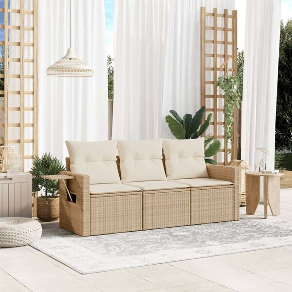 VidaXL 3 részes bézs polyrattan kerti ülőgarnitúra párnákkal