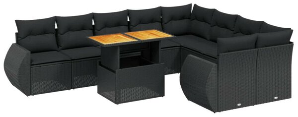 VidaXL Polyrattan Kerti Ülőgarnitúra - 10 részes - Fekete