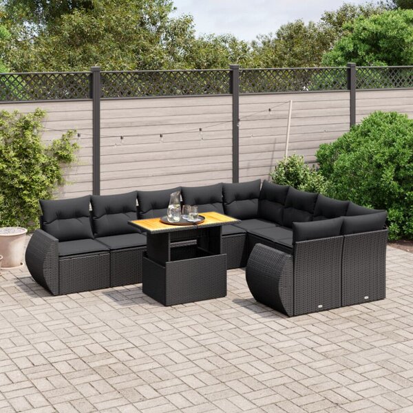 VidaXL Polyrattan Kerti Ülőgarnitúra - 10 részes - Fekete