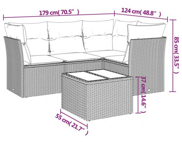 VidaXL 5 részes bézs polyrattan kerti ülőgarnitúra párnákkal
