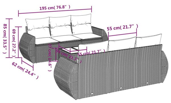 VidaXL Polyrattan Kerti Ülőgarnitúra - 7 részes - Fekete