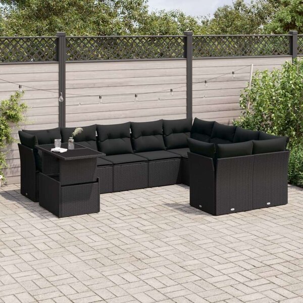 VidaXL Polyrattan Kerti Ülőgarnitúra - 10 részes - Fekete