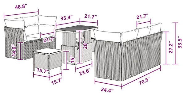 VidaXL Kerti Kanapé Szett párnával 8 pcs Fekete polirattan