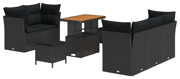 VidaXL Kerti Kanapé Szett párnával 8 pcs Fekete polirattan