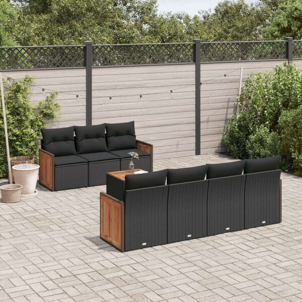 VidaXL 8 részes fekete polyrattan kerti ülőgarnitúra párnákkal