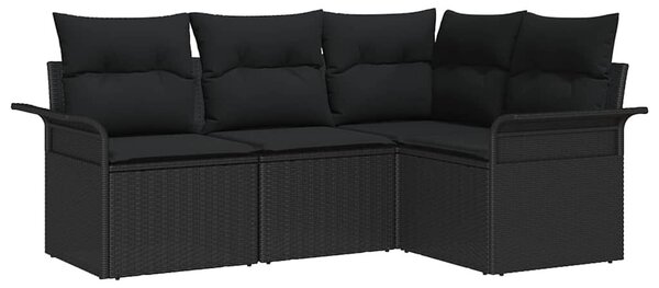VidaXL Kerti Kanapé Szett párnával 4 pcs Fekete polirattan