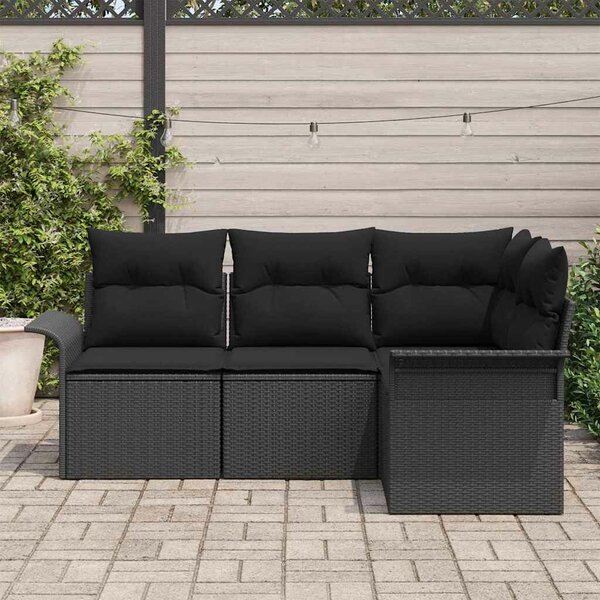 VidaXL Kerti Kanapé Szett párnával 4 pcs Fekete polirattan