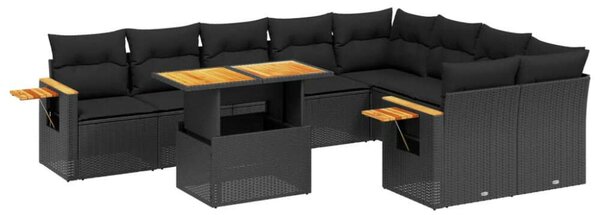 VidaXL 10 részes fekete polyrattan kerti ülőgarnitúra párnákkal