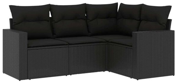 VidaXL 4 részes fekete polyrattan kerti ülőgarnitúra párnákkal