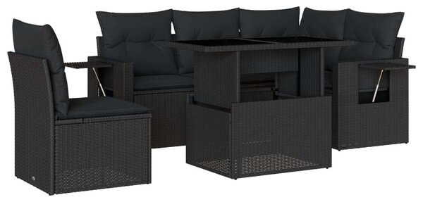 VidaXL 6 részes fekete polyrattan kerti ülőgarnitúra párnákkal