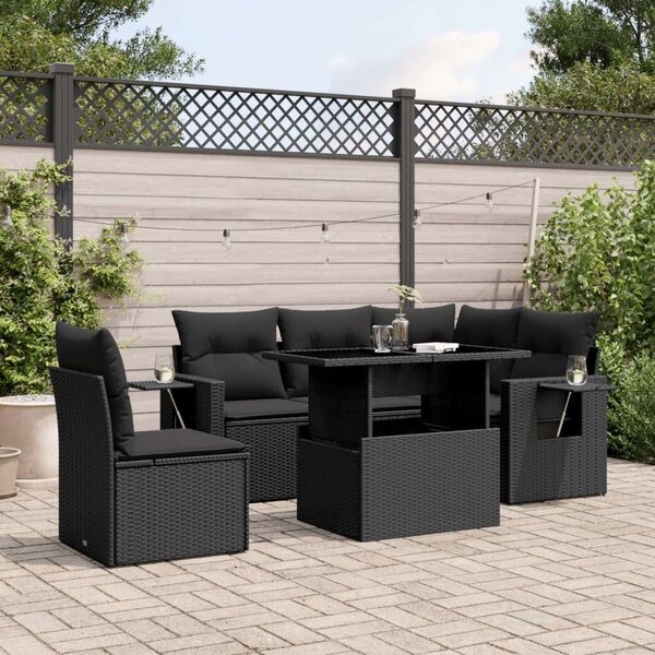 VidaXL 6 részes fekete polyrattan kerti ülőgarnitúra párnákkal