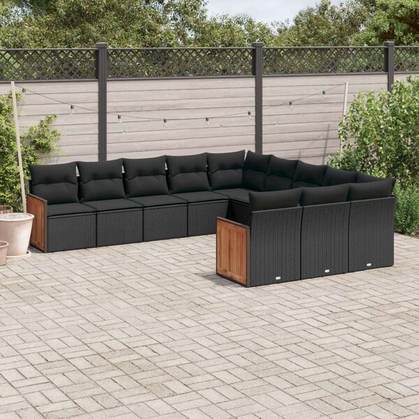 VidaXL 11 részes fekete polyrattan kerti ülőgarnitúra párnákkal