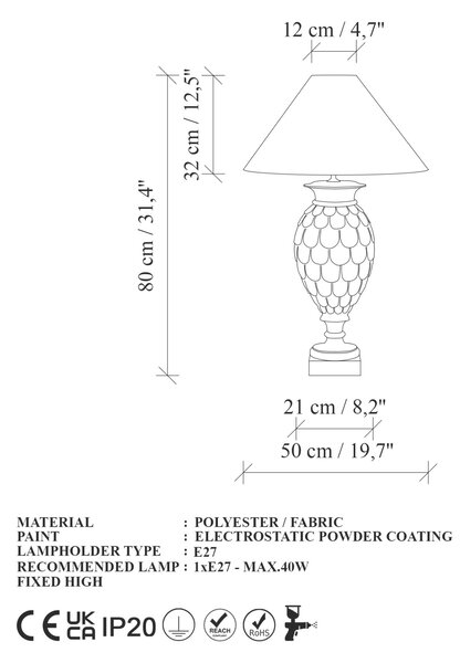 Opviq Asztali Lámpa Barna Fehér ELEGANZE-5305