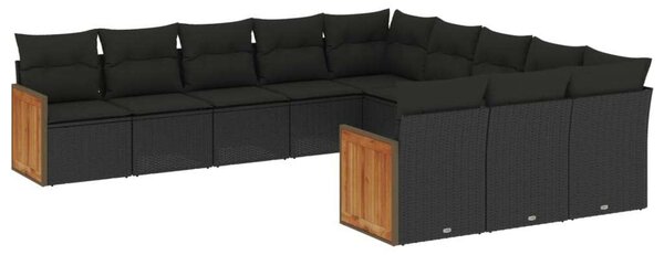 VidaXL 11 részes fekete polyrattan kerti ülőgarnitúra párnákkal