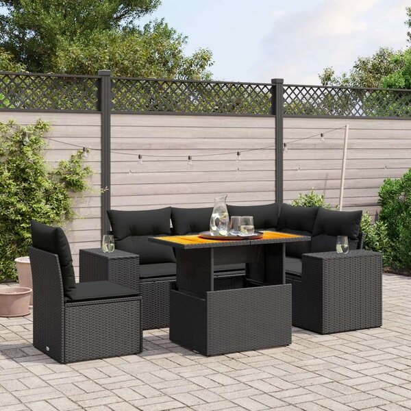 VidaXL Polyrattan Kerti Ülőgarnitúra - 6 részes - Fekete