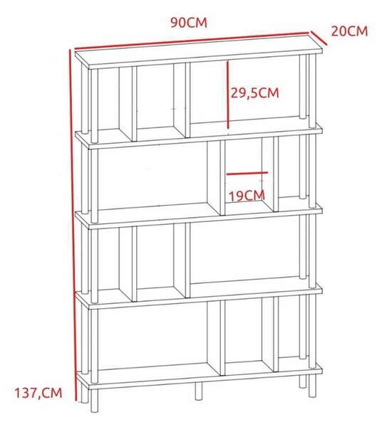Hanah Home Könyvespolc Antracit Peka-0045 - Antracit