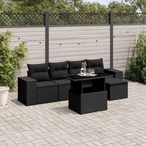VidaXL Polyrattan Kerti Ülőgarnitúra - 6 részes - Fekete