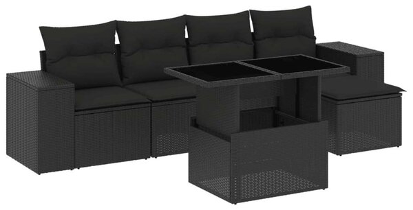 VidaXL Polyrattan Kerti Ülőgarnitúra - 6 részes - Fekete