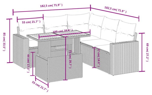 VidaXL Polyrattan Kerti Ülőgarnitúra - 6 részes - Fekete