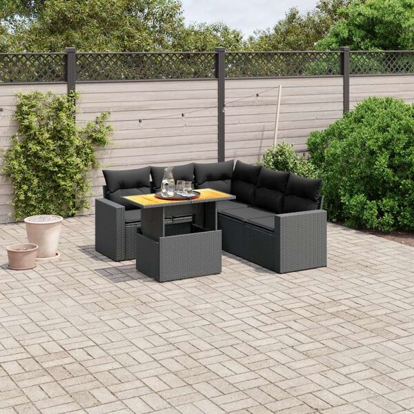 VidaXL Polyrattan Kerti Ülőgarnitúra - 6 részes - Fekete