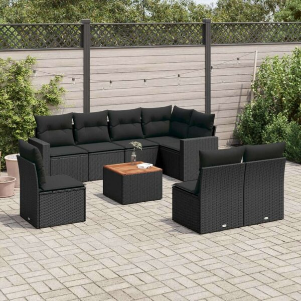 VidaXL Polyrattan Kerti Ülőgarnitúra - 9 részes - Fekete