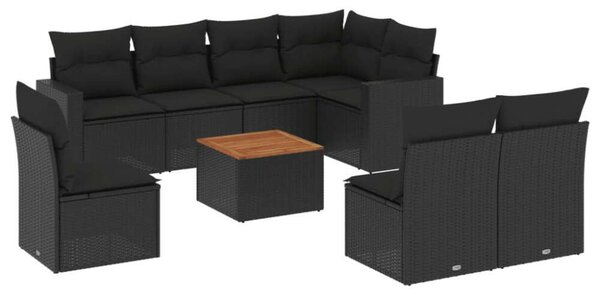 VidaXL Polyrattan Kerti Ülőgarnitúra - 9 részes - Fekete