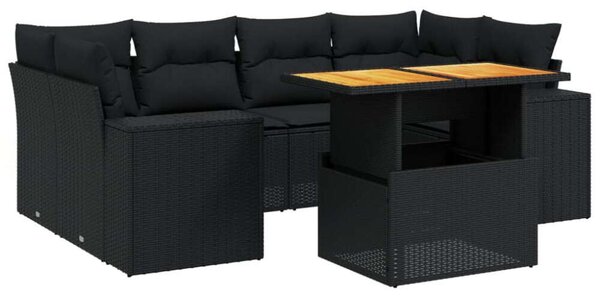 VidaXL Polyrattan Kerti Ülőgarnitúra - 7 részes - Fekete