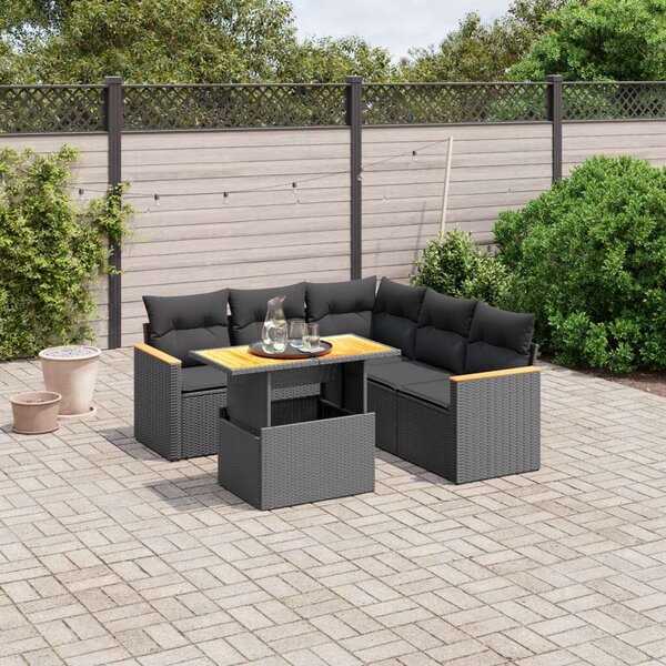 Polyrattan Kerti Ülőgarnitúra - 6 részes - Fekete