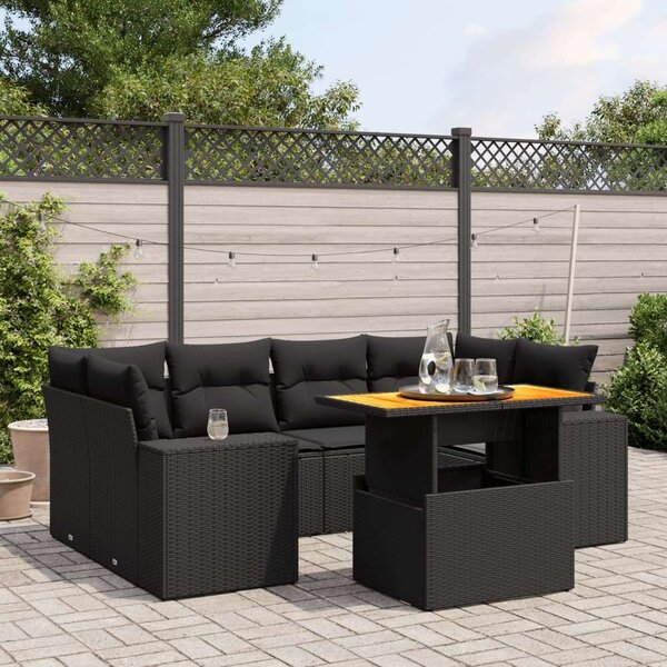 VidaXL Polyrattan Kerti Ülőgarnitúra - 7 részes - Fekete