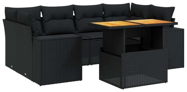 VidaXL Polyrattan Kerti Ülőgarnitúra - 7 részes - Fekete