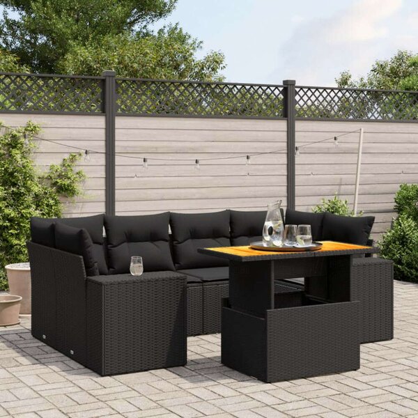 VidaXL Polyrattan Kerti Ülőgarnitúra - 7 részes - Fekete
