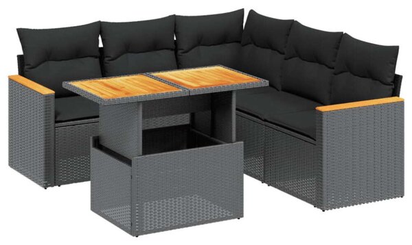 Polyrattan Kerti Ülőgarnitúra - 6 részes - Fekete