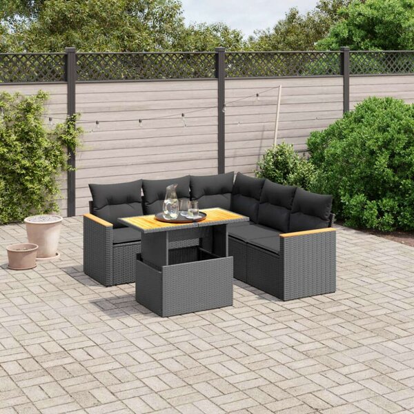 Polyrattan Kerti Ülőgarnitúra - 6 részes - Fekete