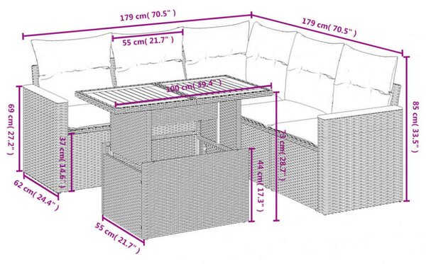 Polyrattan Kerti Ülőgarnitúra - 6 részes - Fekete