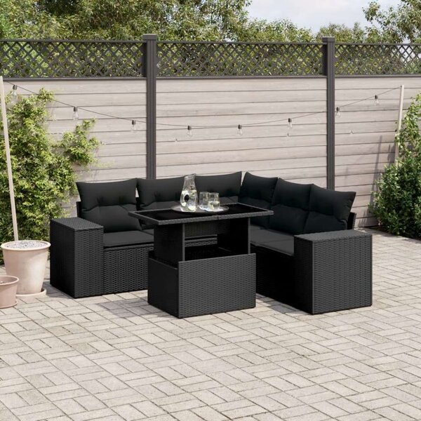 VidaXL Polyrattan Kerti Ülőgarnitúra - 6 részes - Fekete