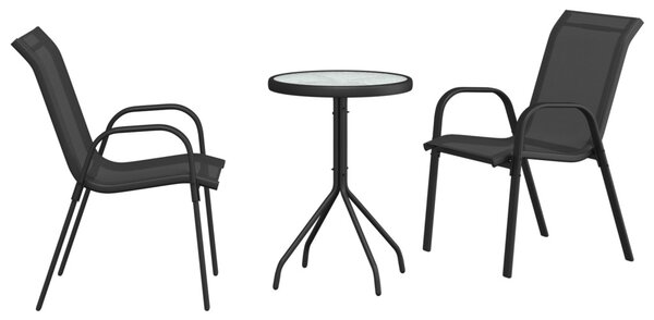 Kert Bistro Készlet 3 db Fekete Acél