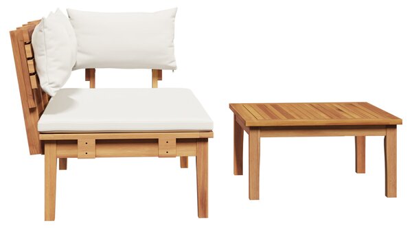 Kerti pad és asztal szett 2 pcs Krém és barna Tömör tíkfa
