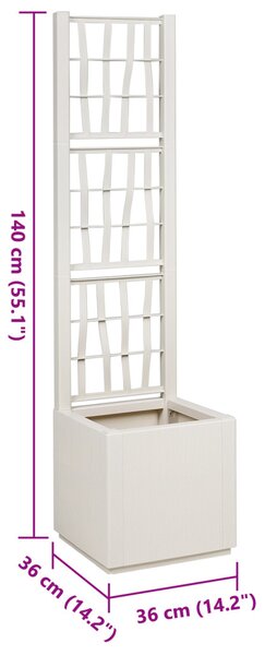 Kerti Ültető Edény Trellis-szel Fehér 36x36x140 cm PP