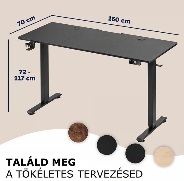FLEXI állítható magasságú irodai íróasztal, 160x70x72-117cm, fekete Casaria